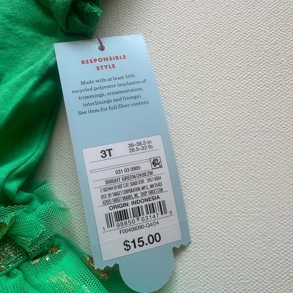 NWT Girl's 3T Shamrock Tulle Dress - Cat & Jack Bright Green (G1) - Picture 4 of 5